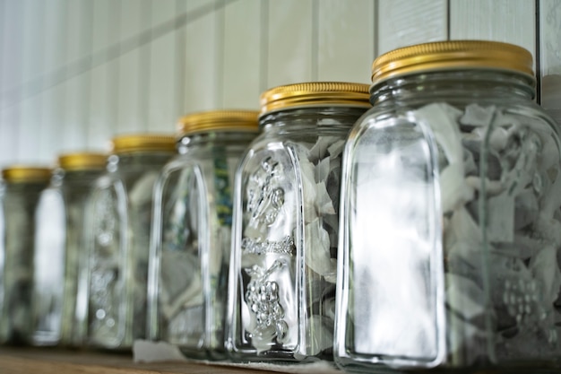 Free photo close up on jars with sugar packets