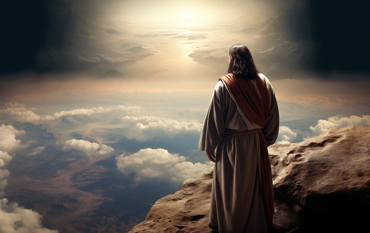 Free Photo close up on jesus looking over the world