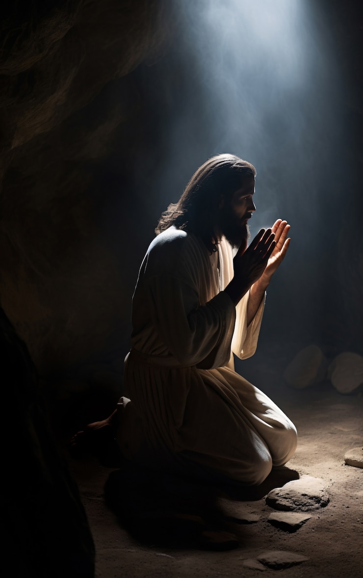 Free Photo close up on jesus praying
