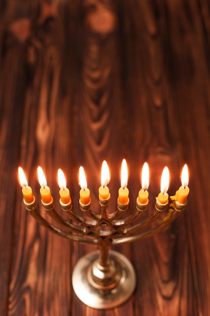 Free photo close-up jewish candles on a table