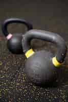 Free photo close up on kettlebells in gym