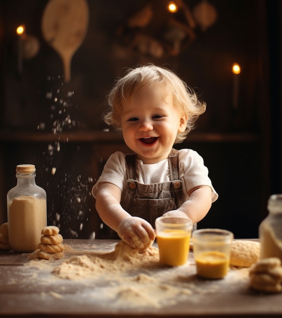 子供が料理をしているのを見る