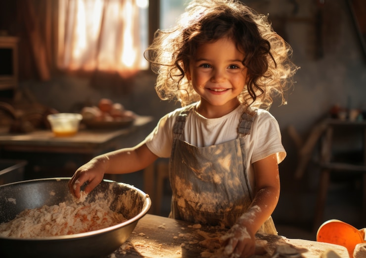Free Photo close up on kid cooking