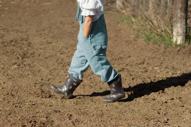 Close up kid wearing boots