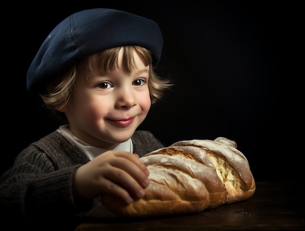 Free photo close up on kid with challah dish for hanukkah