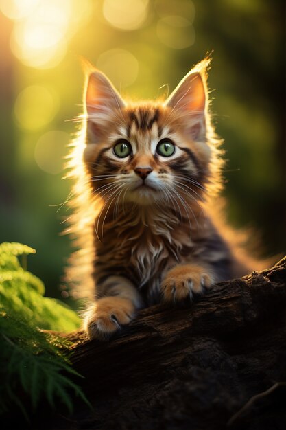 Close up on kitten exploring nature