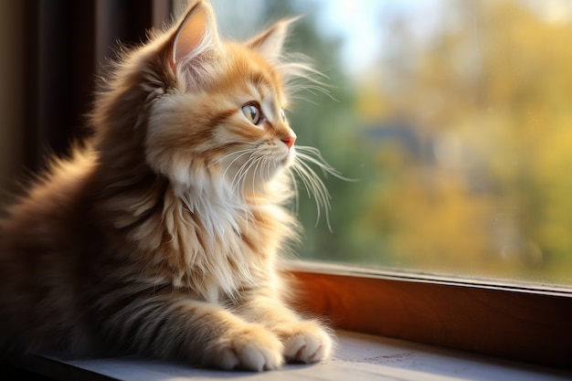 Foto gratuita primo piano sul gattino che guarda la finestra
