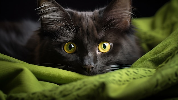 Close up on kitten in sheets