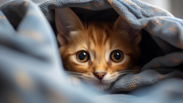 Free photo close up on kitten snuggle in blanket