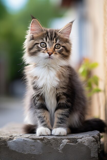 Close up on kitten standing on rock