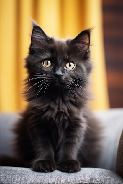 Close up on kitten standing on sofa