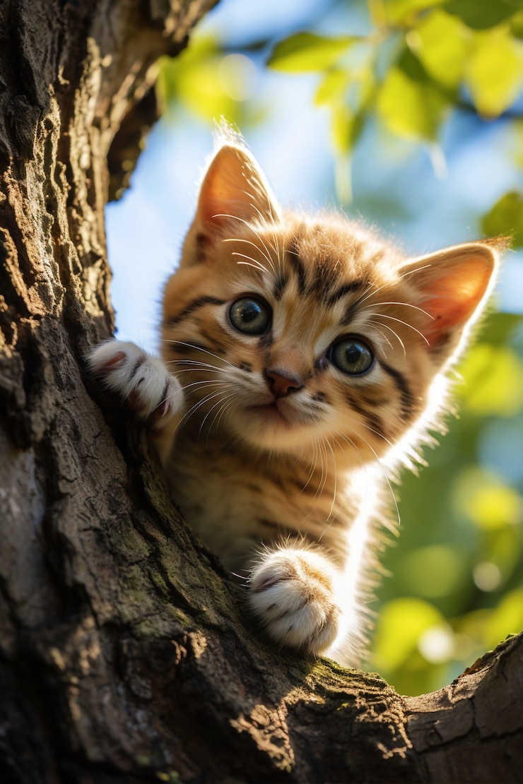 Free Photo close up on kitten in tree
