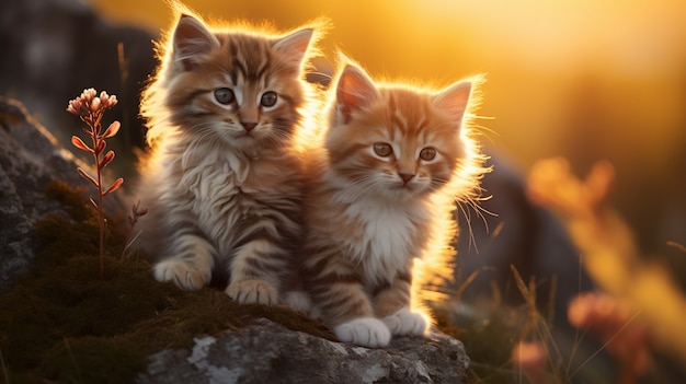 Close up on kittens exploring nature