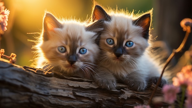 Close up on kittens exploring nature