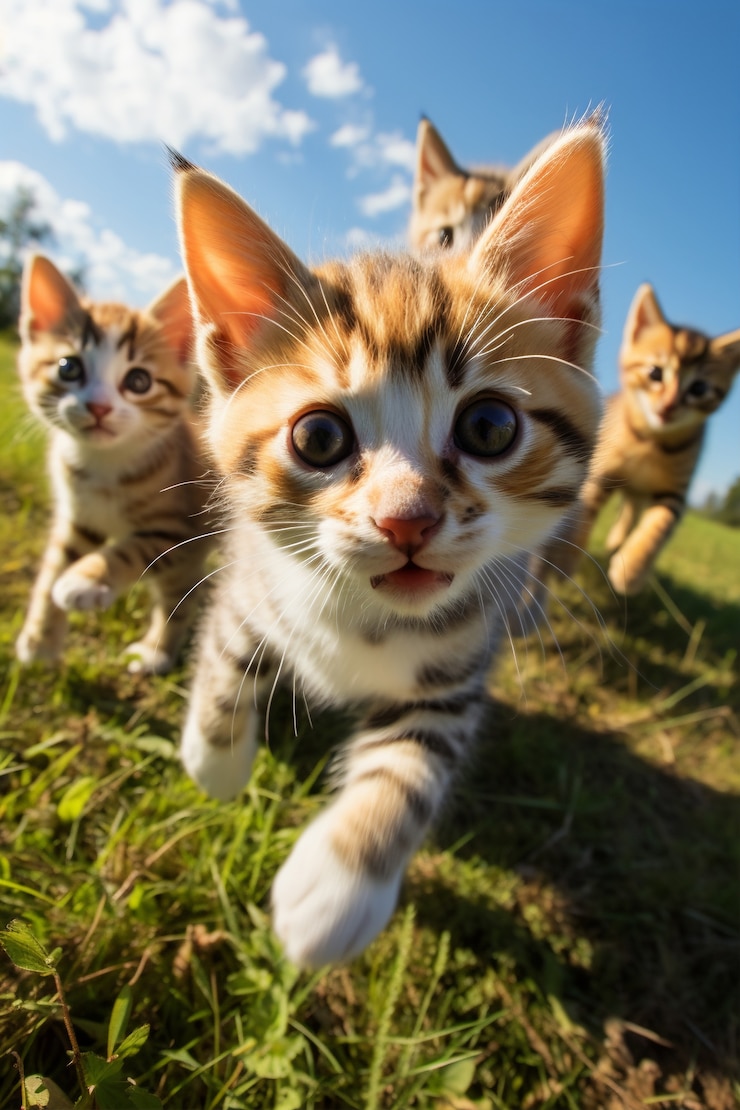 Free Photo close up on kittens walking outdoors