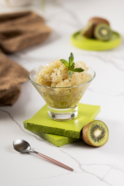 Close up on kiwi granita dessert