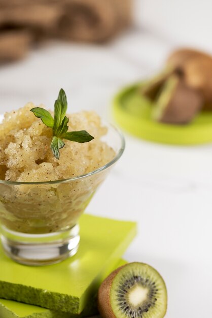 Close up on kiwi granita dessert