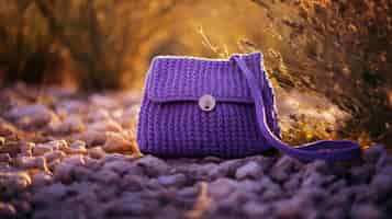 Free photo close up on knitted bag in nature