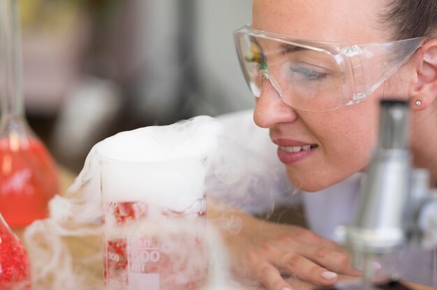 Close-up lab woman with glasses