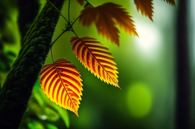 A close up of leaves with the sun shining on them