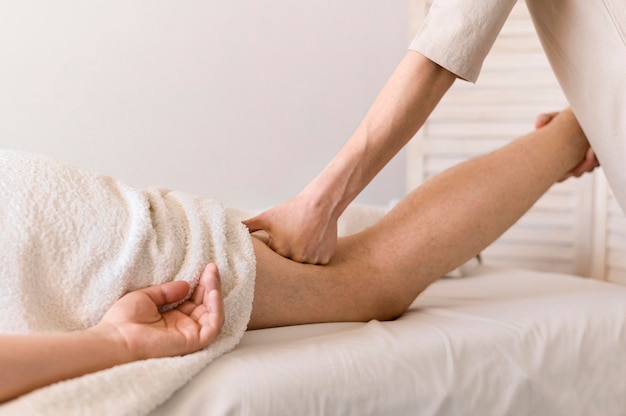 Close-up leg massage concept