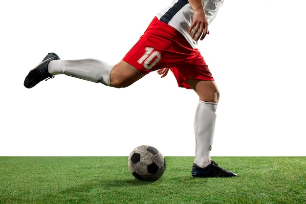 Close up legs of professional soccer, football player