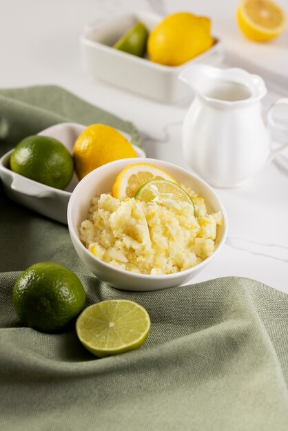 Close up on lemon granita dessert