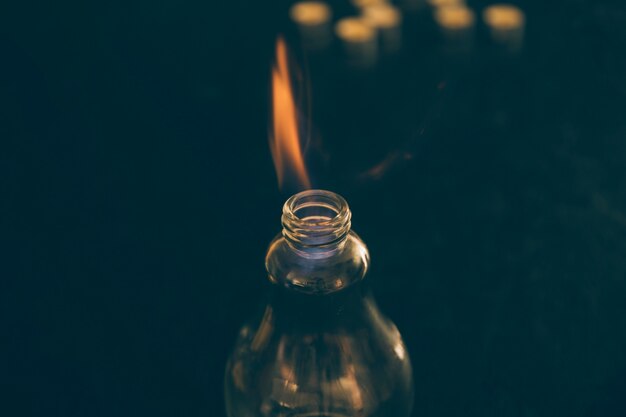 Close-up of light bulb with fire