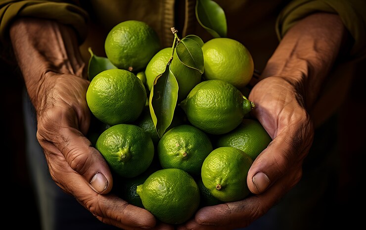 Free Photo close up on lime seasonal fruits for winter
