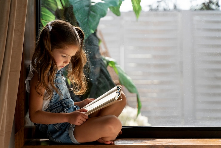Free Photo close up on little girl having fun at home