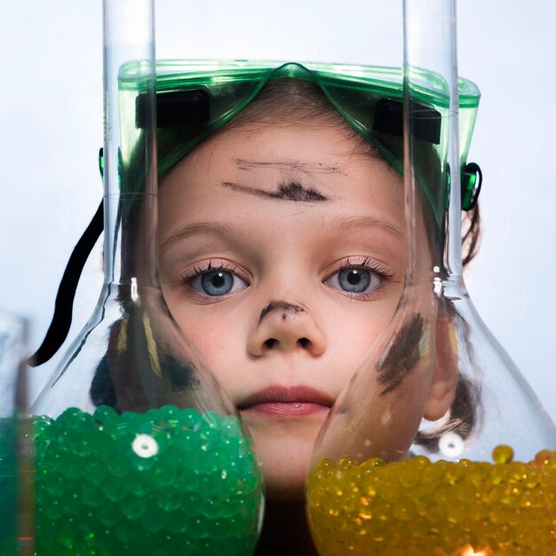 Close-up little girl with tubes