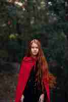 Free photo close up on little red riding hood