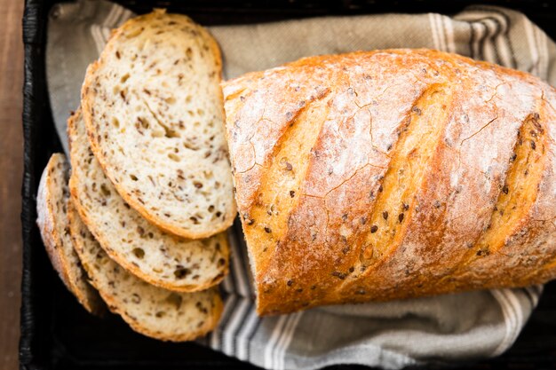 Close-up loaf of bread with seeds