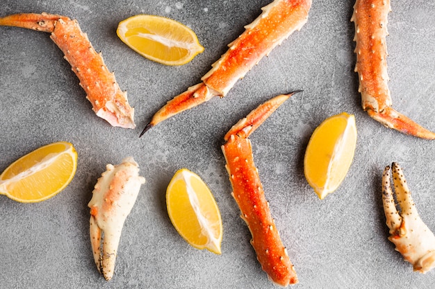 Close-up lobster pieces with lemon