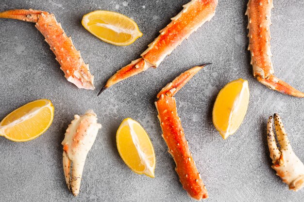 Close-up lobster pieces with lemon