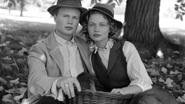 Close up lovely couple enjoying picnic