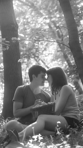 Close up lovely couple enjoying picnic