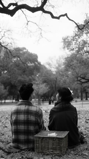 Close up lovely couple enjoying picnic