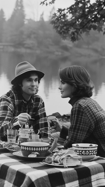 Free photo close up lovely couple enjoying picnic