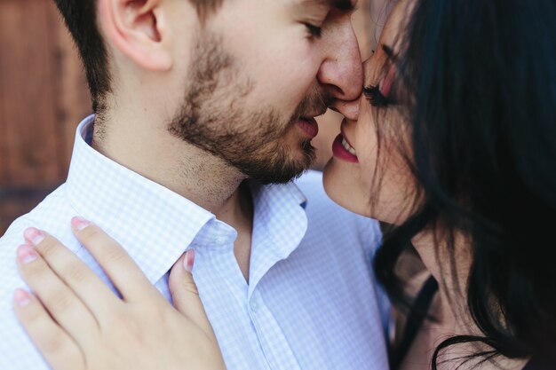 Close-up of lovers flirting