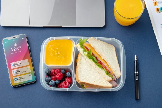 Close up on lunchboxes with delicious food