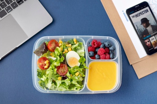 Close up on lunchboxes with delicious food