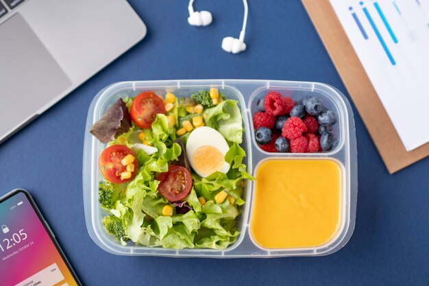 Close up on lunchboxes with delicious food