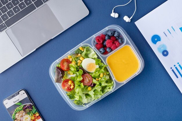 Close up on lunchboxes with delicious food