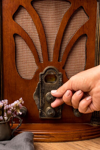 close-up luxury vintage broadcast radio receiver