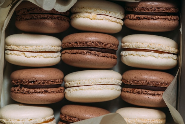 Close-up macaroons in box