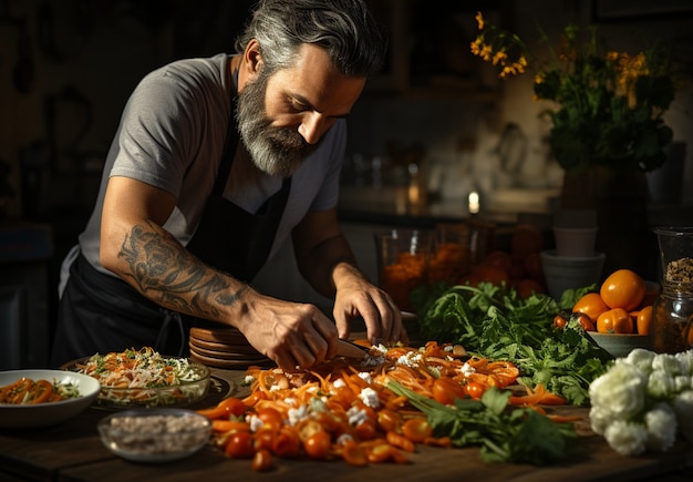 Foto gratuita un primo piano di un uomo che cucina