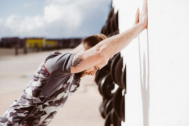 Close-up of a man doing exercise