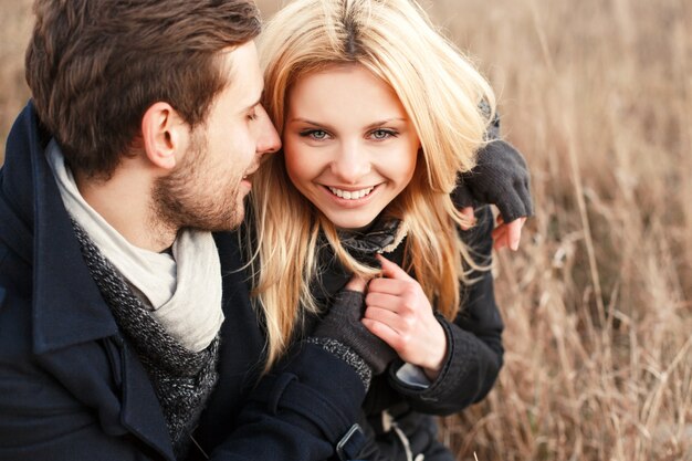 Close-up of man flirting with his girlfriend