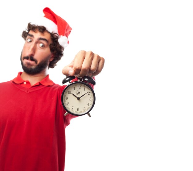 Close-up of man holding his old clock